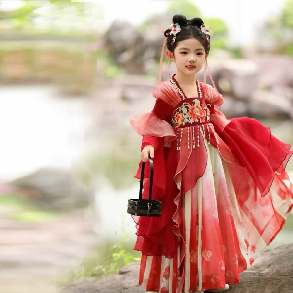 Ming Dynasty Chinese princess dress Red and White girls Halloween Costume set